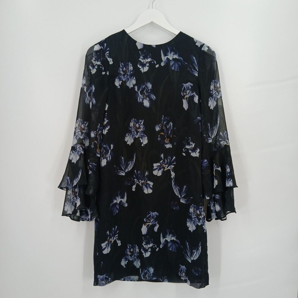 womans size 4 H&M Black Floral Chiffon Long Sleeve Tiered Mini Dress